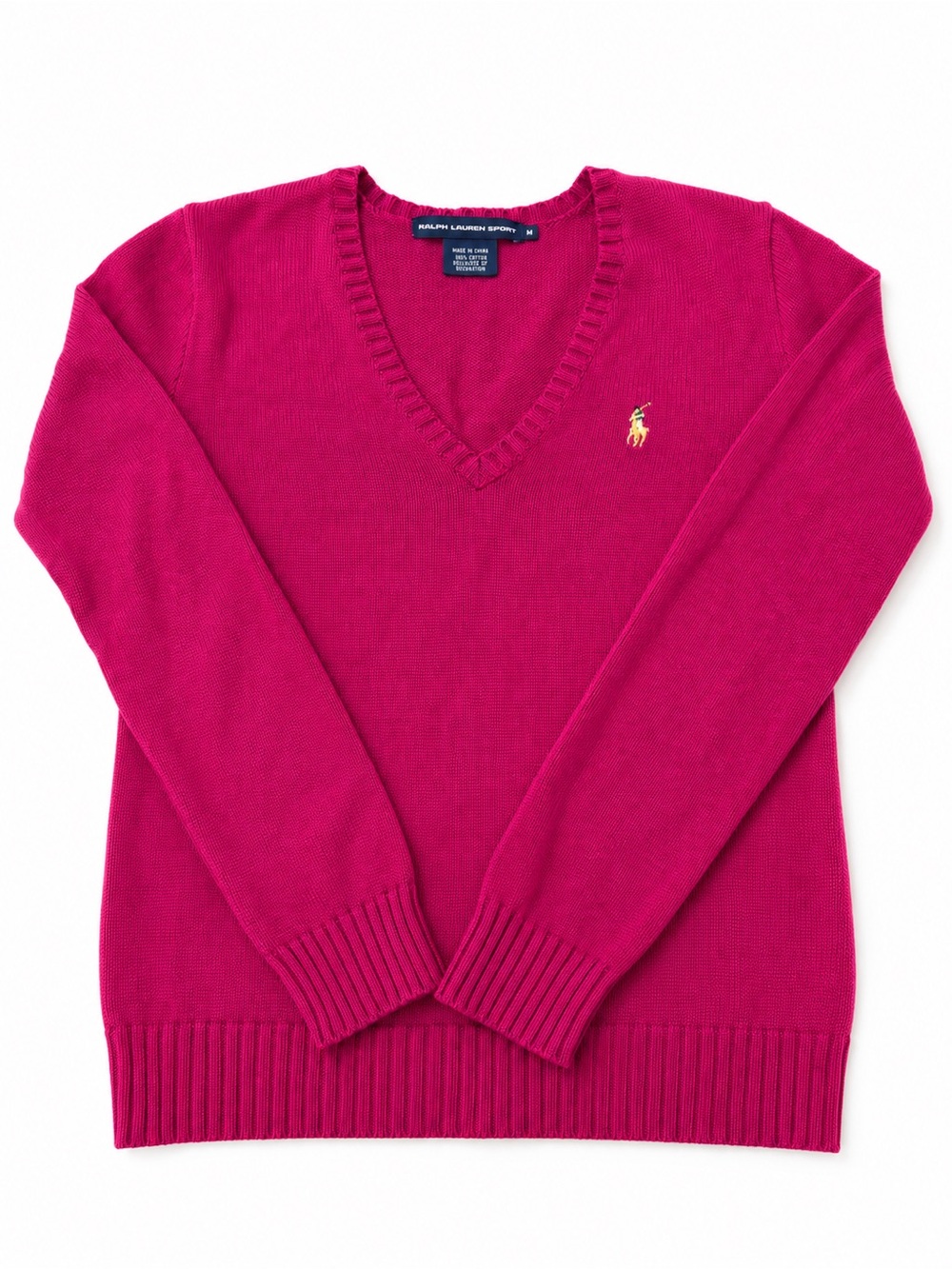 Ralph Lauren Bright Pink V-Neck Sweater with Embroidered Pony